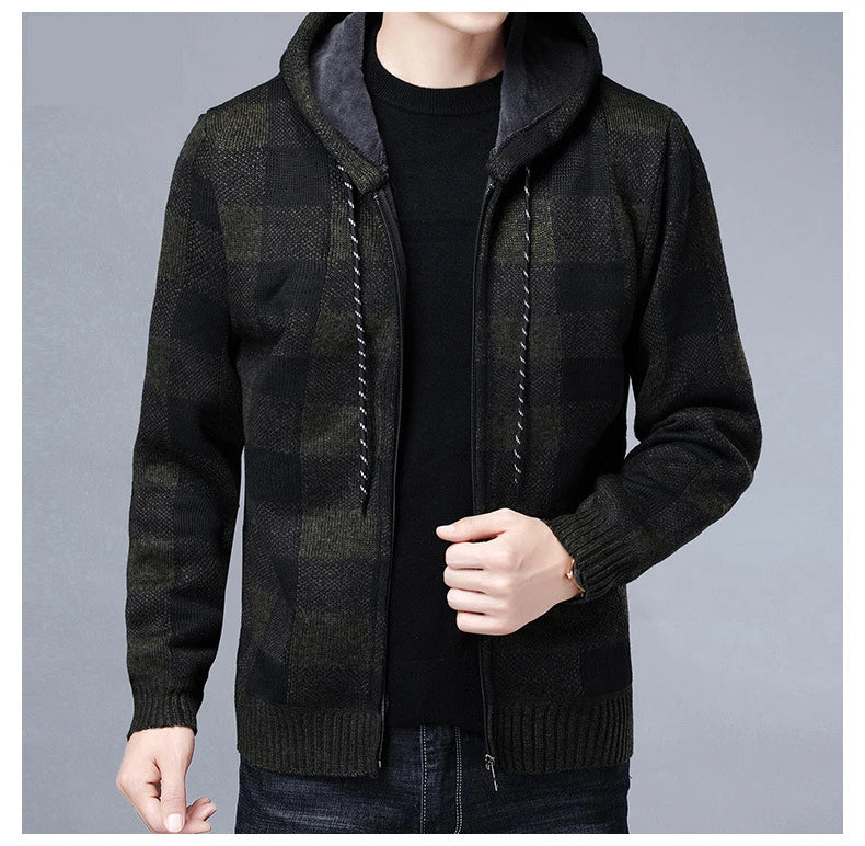 Veste en polaire tricotée à carreaux Loom & Soul pour homme – Cardigan d'hiver de luxe à capuche