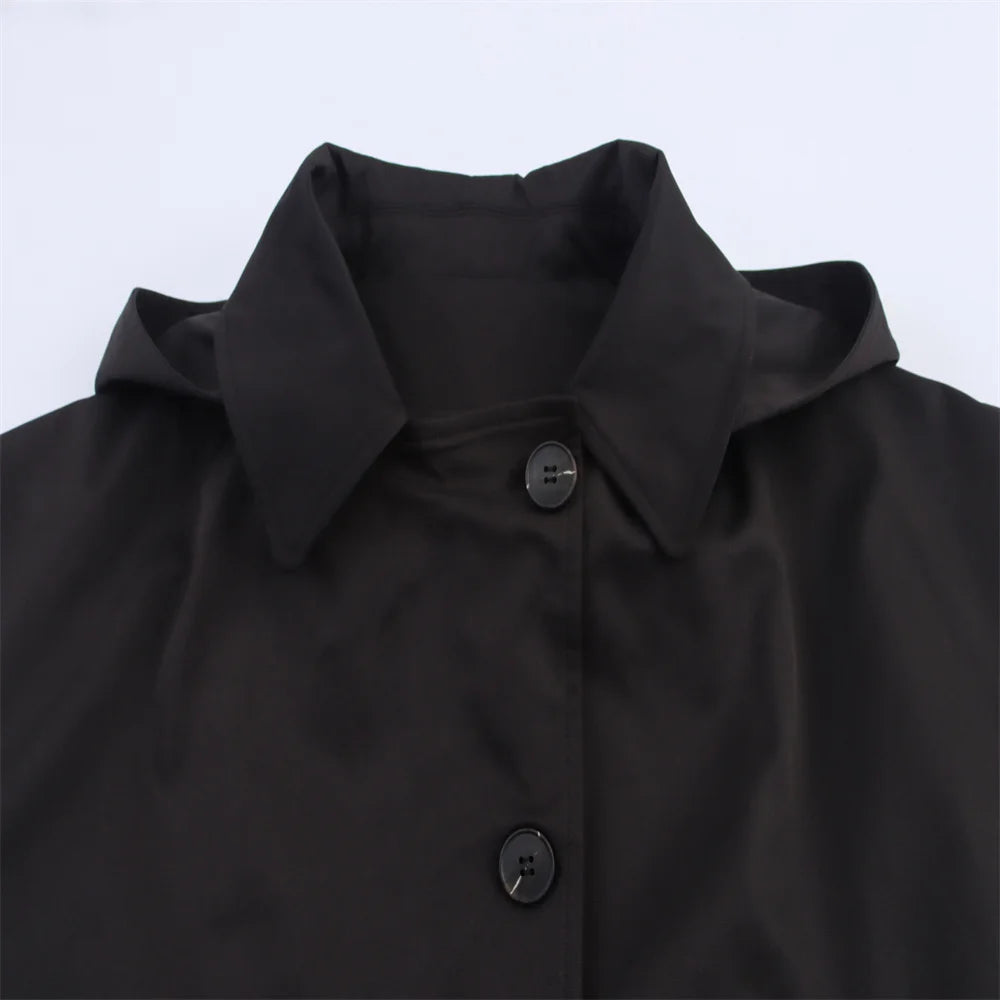 Chaqueta con capucha y solapa EleganceEase™: estilo otoñal atemporal, confianza sin esfuerzo