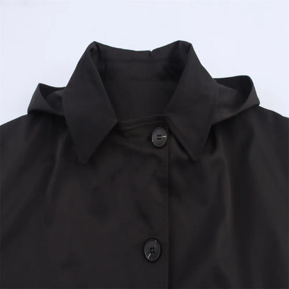 Chaqueta con capucha y solapa EleganceEase™: estilo otoñal atemporal, confianza sin esfuerzo