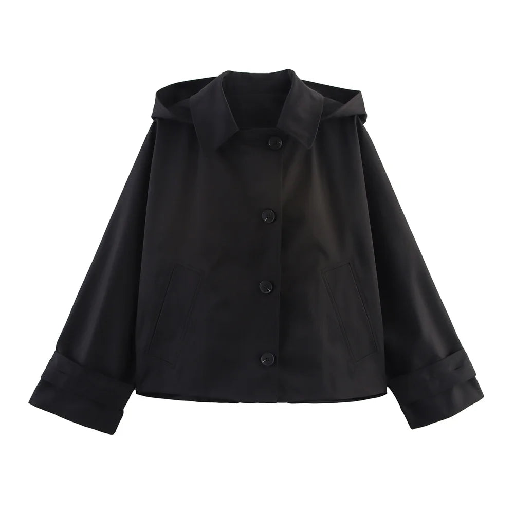 Chaqueta con capucha y solapa EleganceEase™: estilo otoñal atemporal, confianza sin esfuerzo