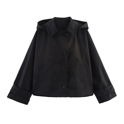 Chaqueta con capucha y solapa EleganceEase™: estilo otoñal atemporal, confianza sin esfuerzo