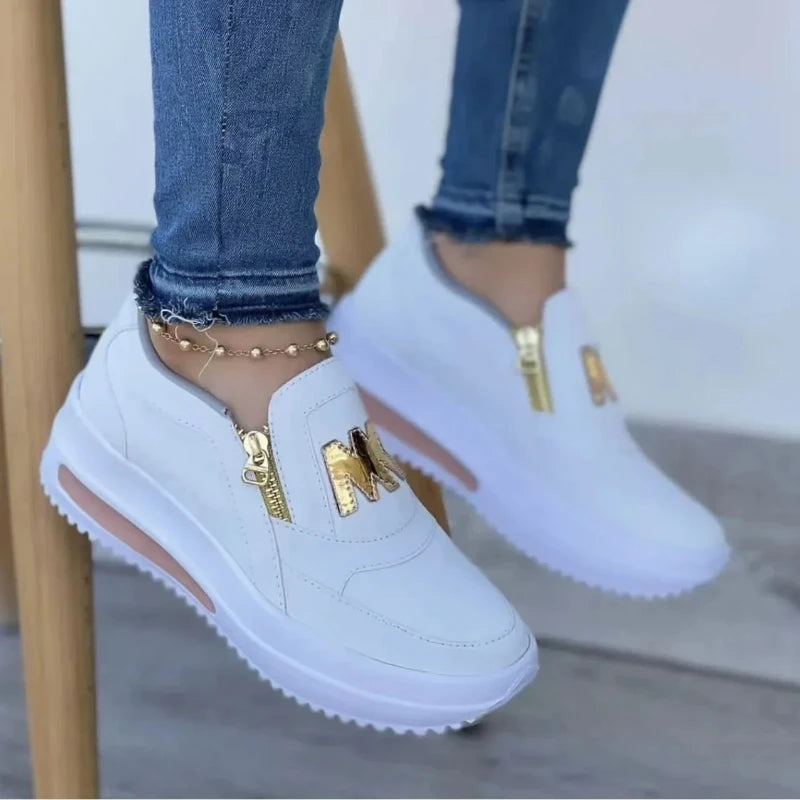 Zapatillas deportivas con cremallera lateral para mujer – Mocasines de plataforma de PU ligeros