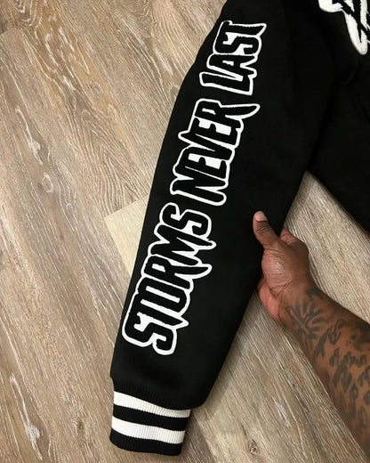 Chaqueta bordada gótica Y2K Loom & Soul – Abrigo de moto hip-hop oversized