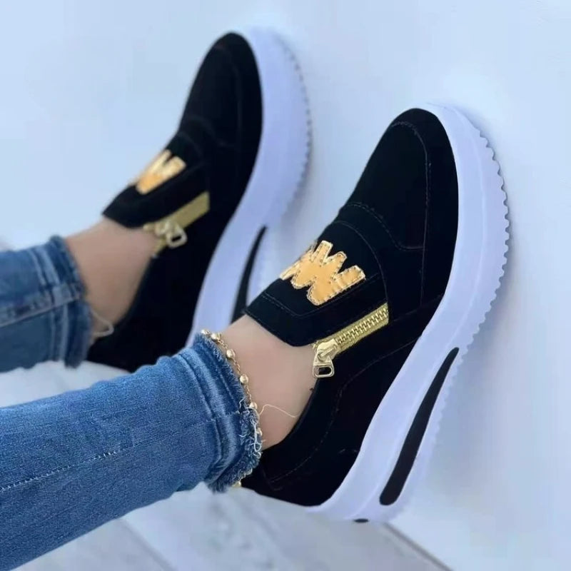 Zapatillas deportivas con cremallera lateral para mujer – Mocasines de plataforma de PU ligeros