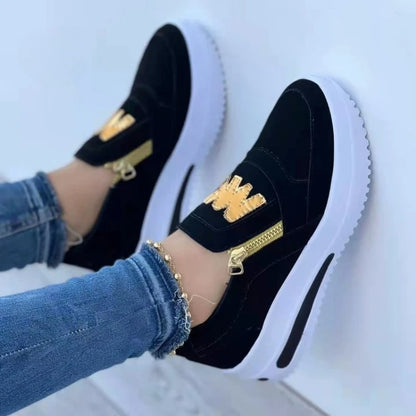 Zapatillas deportivas con cremallera lateral para mujer – Mocasines de plataforma de PU ligeros