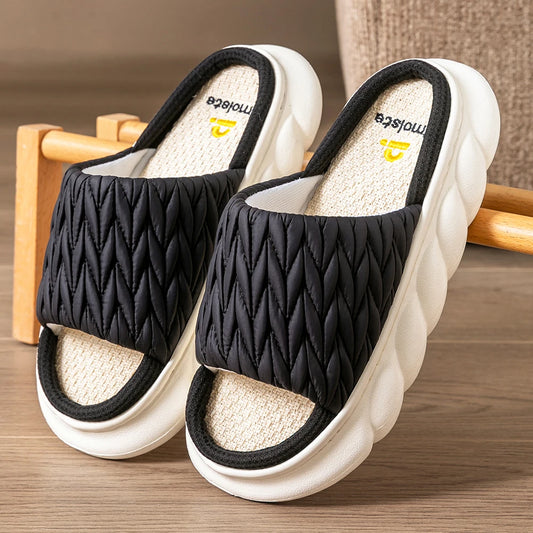 Women’s Woven Platform Slippers – Memory Foam Comfort Slides