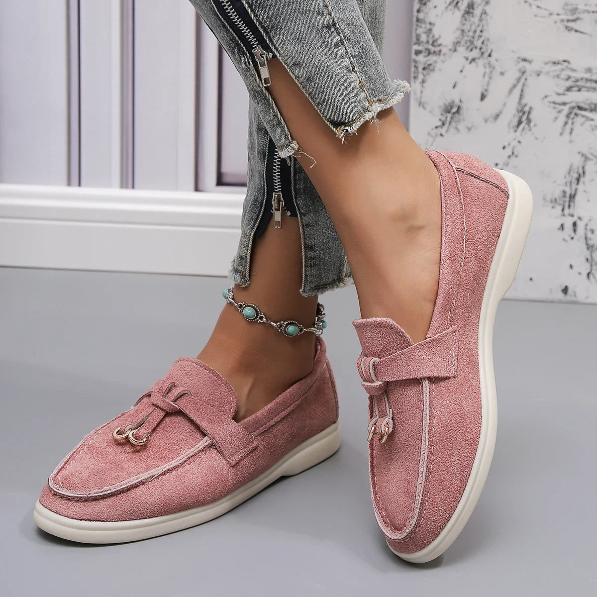 Mocasines de algodón sin cordones para mujer – Zapatos planos informales ligeros para uso diario
