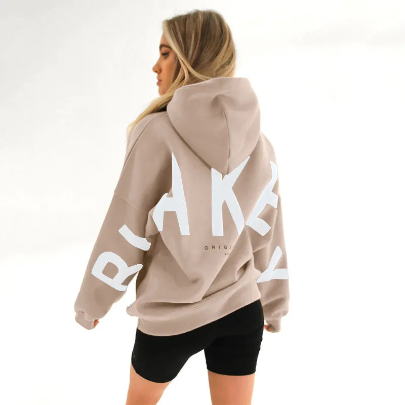 Sudadera con capucha informal estampada para mujer – Suéter de ajuste holgado para otoño e invierno