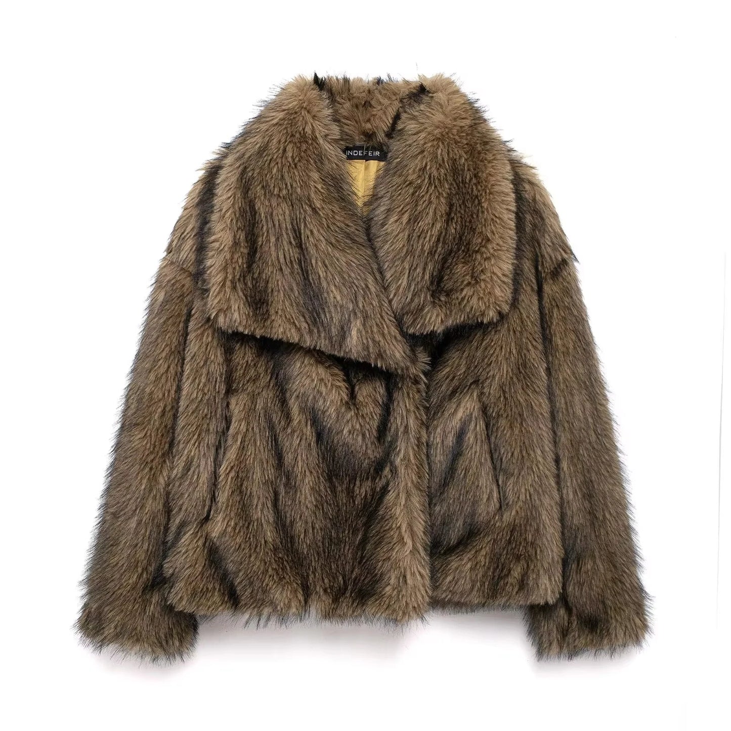 HH LuxeFur™ Chaqueta con solapa de piel sintética – Elegancia y calidez para otoño e invierno de 2025
