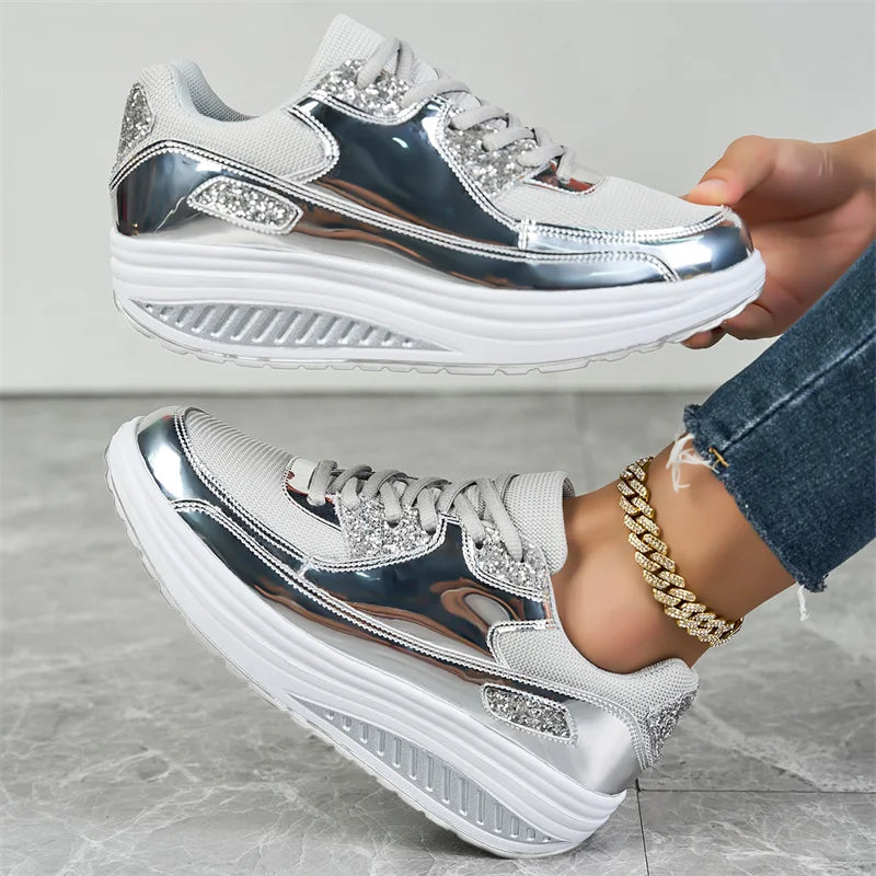 Zapatillas de mujer con lentejuelas Loom & Soul – Tallas grandes Malla de aire Cómodas e informales