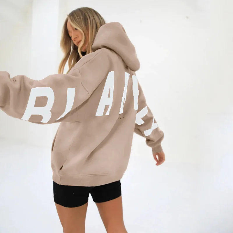 Sudadera con capucha informal estampada para mujer – Suéter de ajuste holgado para otoño e invierno