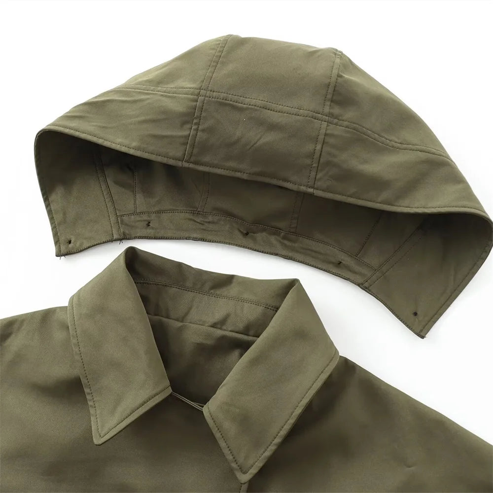 Chaqueta con capucha y solapa EleganceEase™: estilo otoñal atemporal, confianza sin esfuerzo