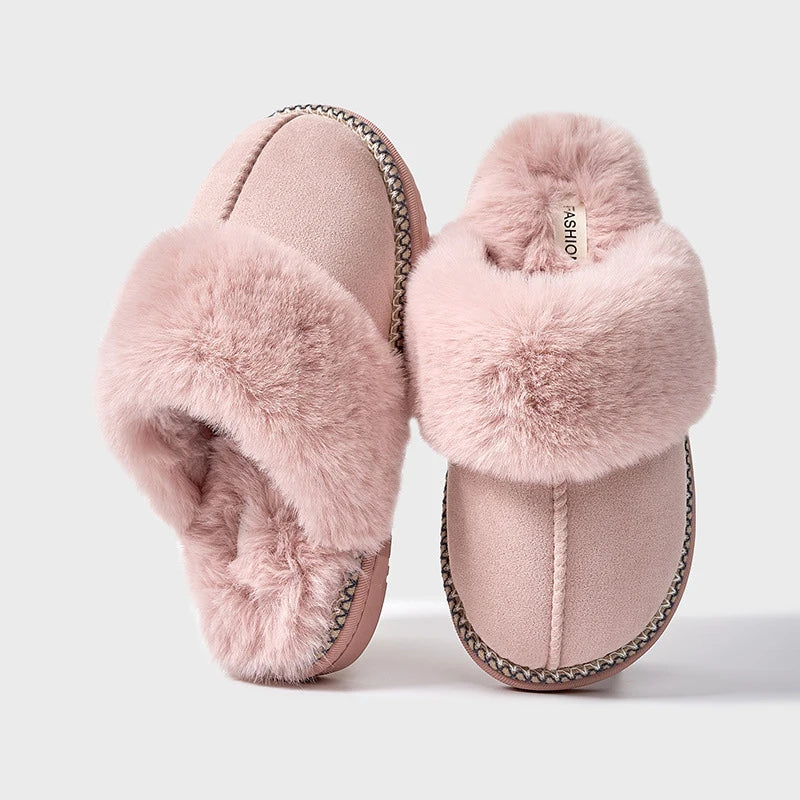 Pantuflas de invierno afelpadas Smile Popcorn™ – Cómodas sandalias de interior cálidas de piel sintética para mujer
