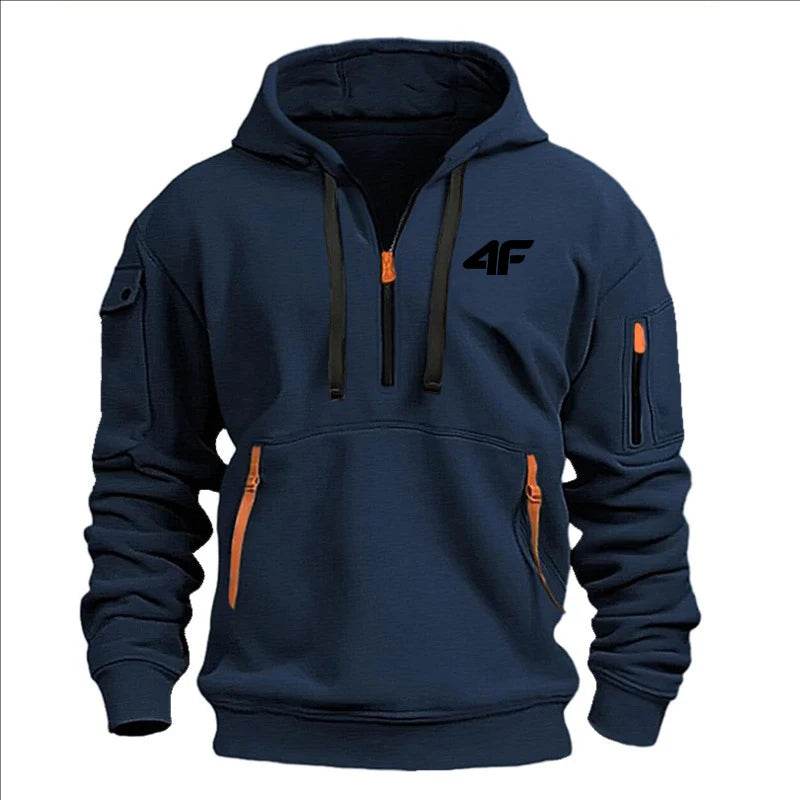 Sudadera con capucha de invierno gruesa para hombre – Pulóver suelto estampado deportivo urbano