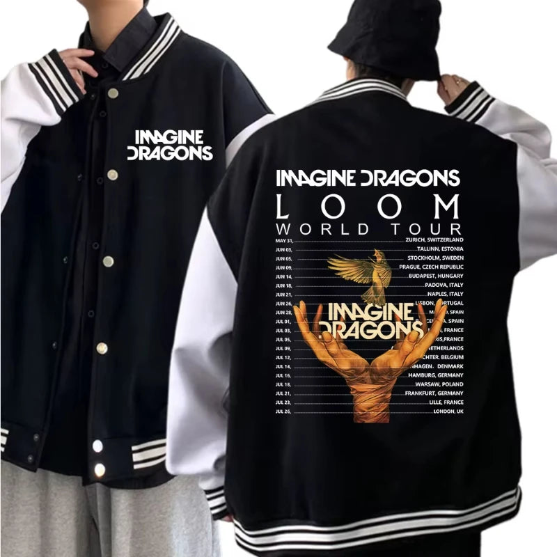 Chaqueta de béisbol unisex Loom & Soul “Imagine Dragons World Tour” – Edición 2025