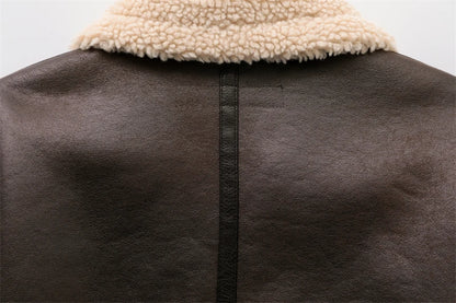 Chaqueta de piel sintética de borrego Loom & Soul – Abrigo de invierno cálido vintage con cinturón para mujer