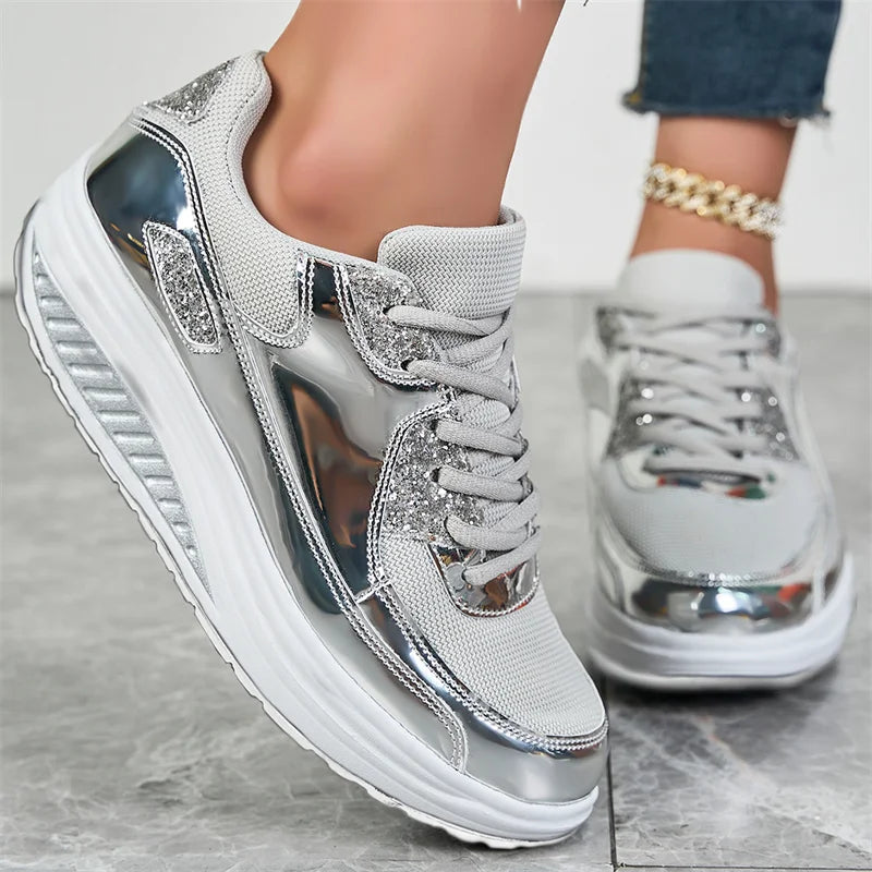 Zapatillas de mujer con lentejuelas Loom & Soul – Tallas grandes Malla de aire Cómodas e informales