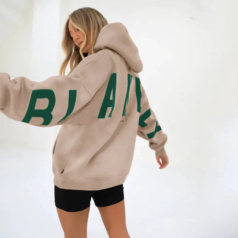 Sudadera con capucha informal estampada para mujer – Suéter de ajuste holgado para otoño e invierno