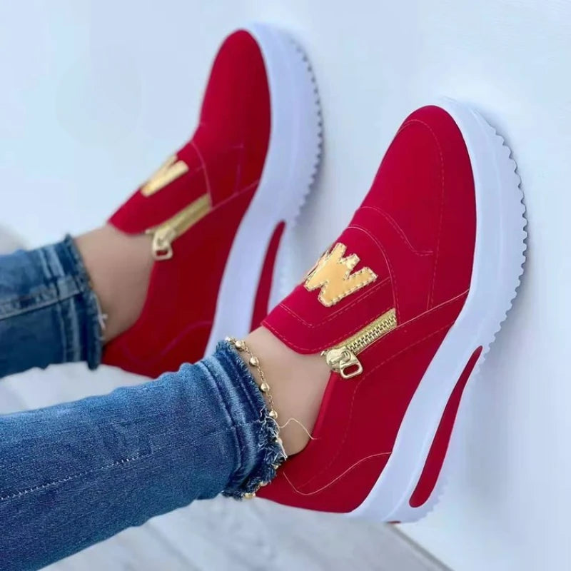 Zapatillas deportivas con cremallera lateral para mujer – Mocasines de plataforma de PU ligeros