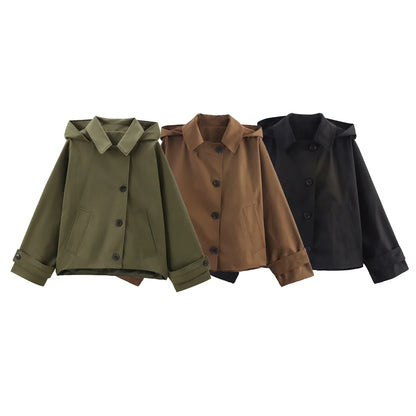 Chaqueta con capucha y solapa EleganceEase™: estilo otoñal atemporal, confianza sin esfuerzo