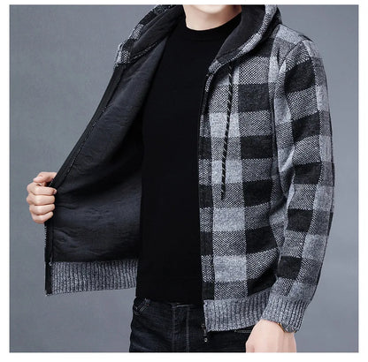 Veste en polaire tricotée à carreaux Loom & Soul pour homme – Cardigan d'hiver de luxe à capuche
