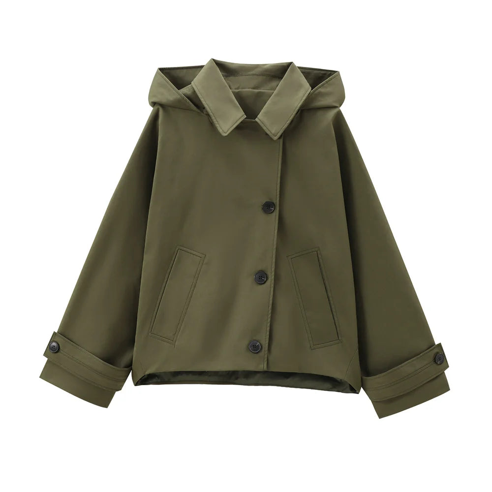 Chaqueta con capucha y solapa EleganceEase™: estilo otoñal atemporal, confianza sin esfuerzo