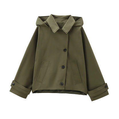 Chaqueta con capucha y solapa EleganceEase™: estilo otoñal atemporal, confianza sin esfuerzo