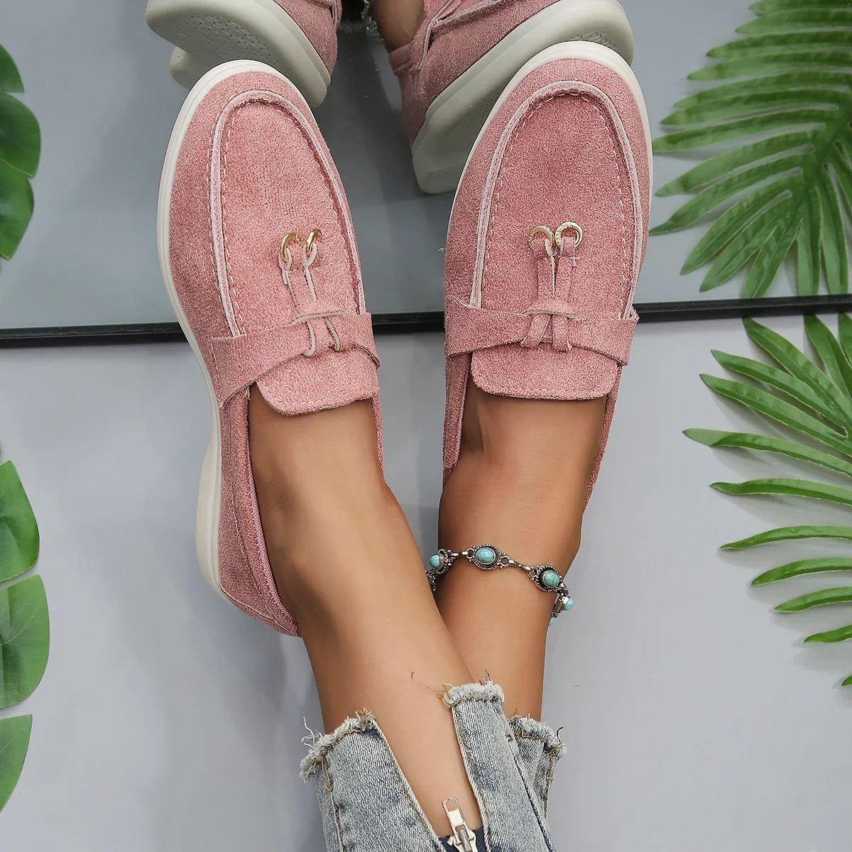 Mocasines de algodón sin cordones para mujer – Zapatos planos informales ligeros para uso diario