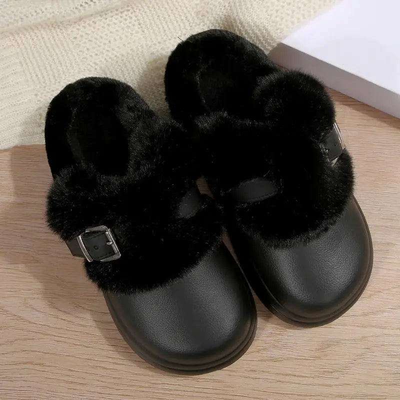 Women’s Waterproof Platform Fur Clogs – Cozy Winter Slip-On