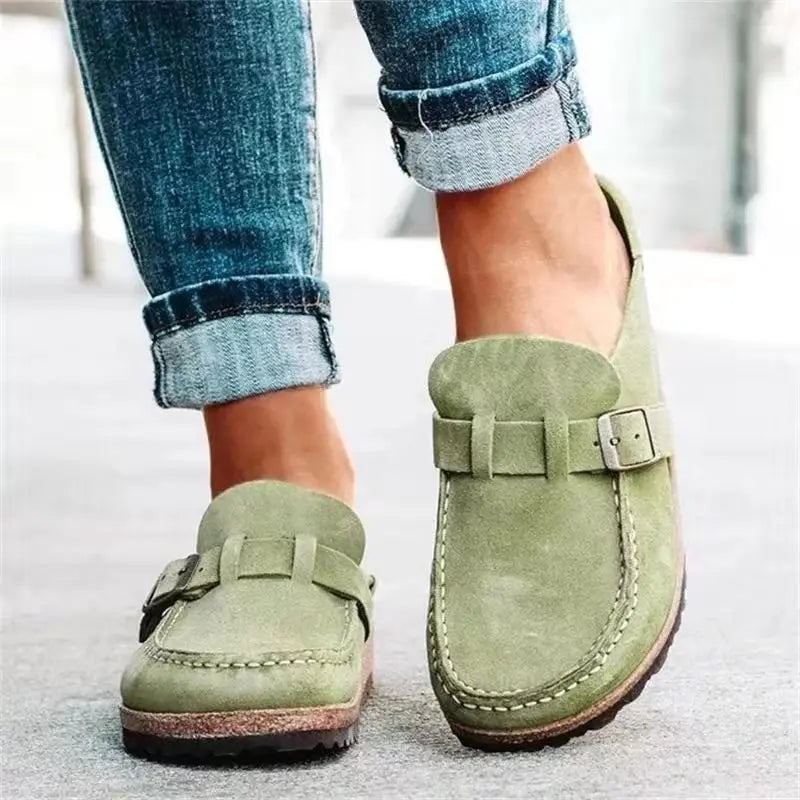 Zuecos con plantilla de corcho Gacimy™ para mujer – Mules de piel con hebilla ajustable y soporte para el arco del pie