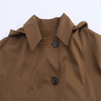 Chaqueta con capucha y solapa EleganceEase™: estilo otoñal atemporal, confianza sin esfuerzo
