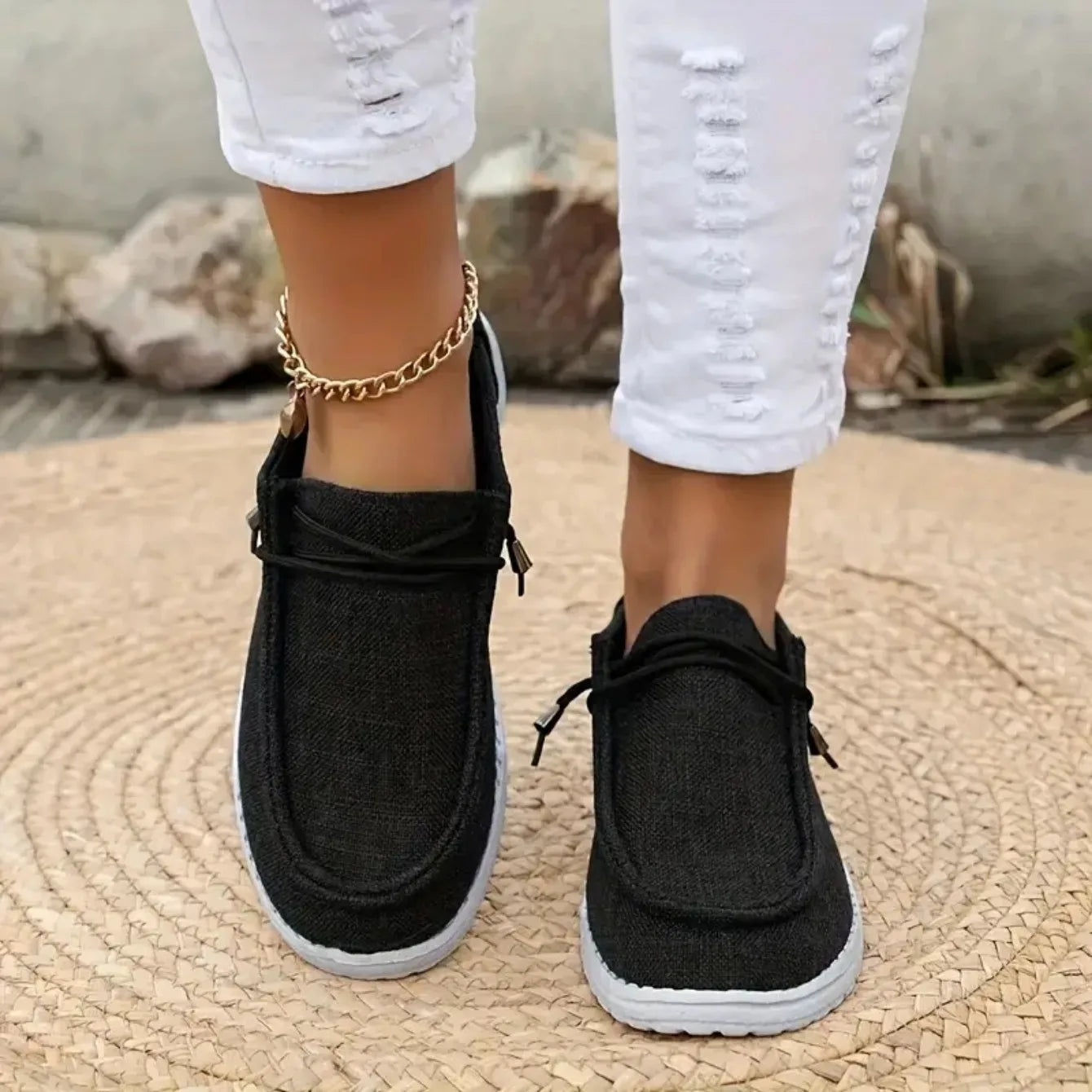 Knut Elgvin™ 2024 Zapatos casuales con cordones para mujer – Zapatillas planas de PU ligeras para el confort diario
