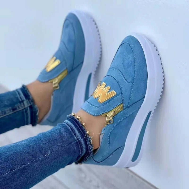 Zapatillas deportivas con cremallera lateral para mujer – Mocasines de plataforma de PU ligeros