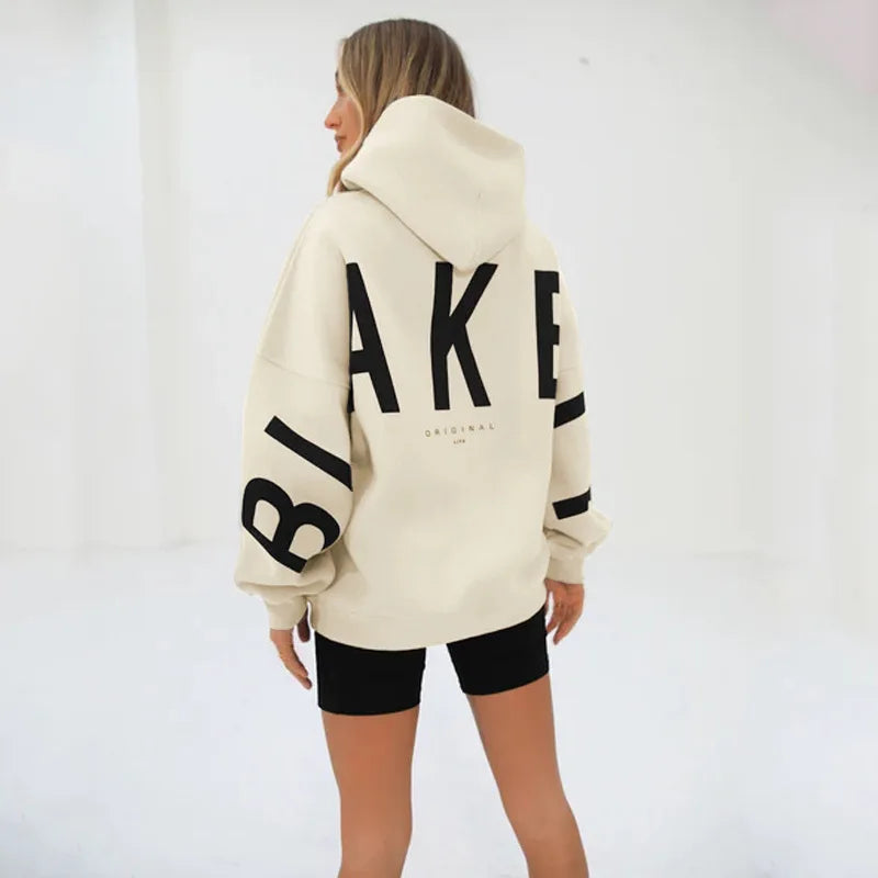 Sudadera con capucha informal estampada para mujer – Suéter de ajuste holgado para otoño e invierno