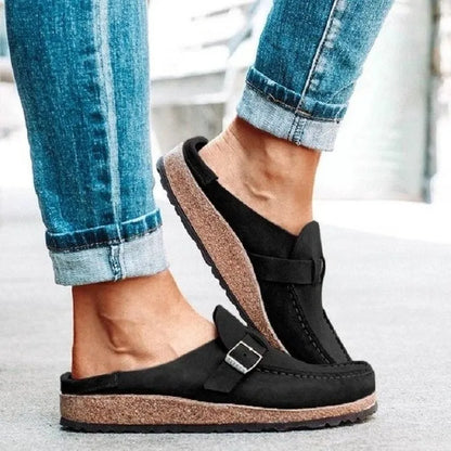 Zuecos con plantilla de corcho Gacimy™ para mujer – Mules de piel con hebilla ajustable y soporte para el arco del pie