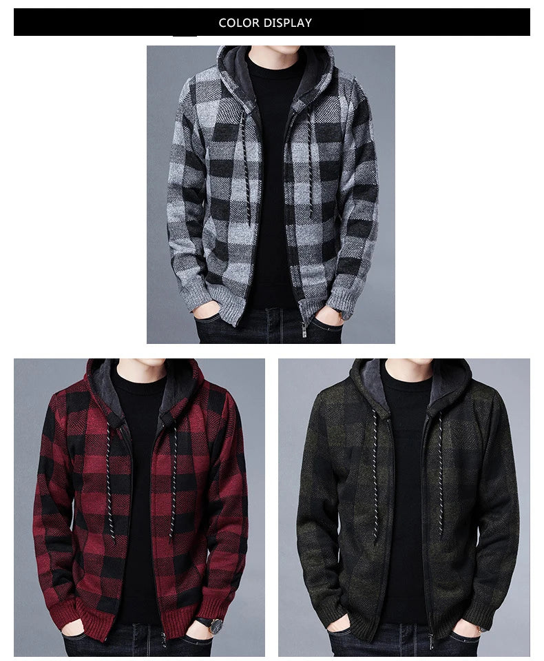 Veste en polaire tricotée à carreaux Loom & Soul pour homme – Cardigan d'hiver de luxe à capuche