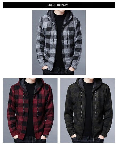 Veste en polaire tricotée à carreaux Loom & Soul pour homme – Cardigan d'hiver de luxe à capuche