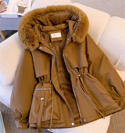 Parka con capucha para mujer Loom & Soul – Chaqueta de invierno coreana acolchada con cordón ajustable