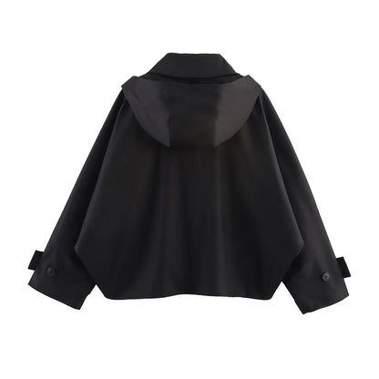 Chaqueta con capucha y solapa EleganceEase™: estilo otoñal atemporal, confianza sin esfuerzo