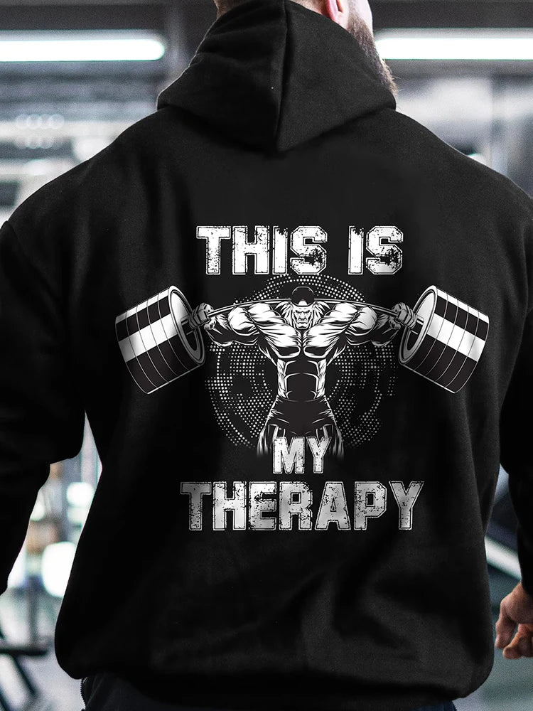 Sudadera con capucha "This Is My Therapy" para hombre - Sudadera de fitness para otoño e invierno