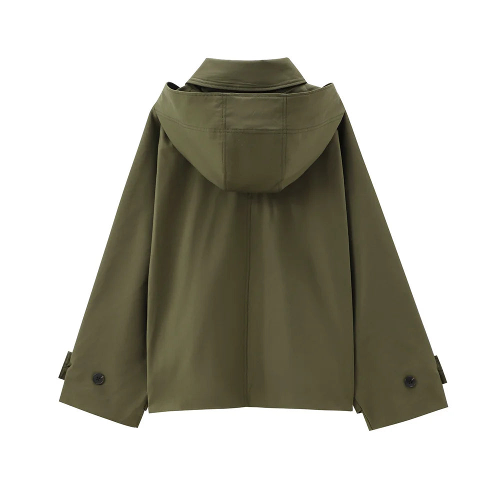 Chaqueta con capucha y solapa EleganceEase™: estilo otoñal atemporal, confianza sin esfuerzo