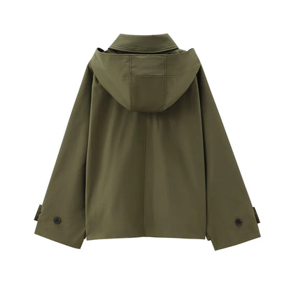 Chaqueta con capucha y solapa EleganceEase™: estilo otoñal atemporal, confianza sin esfuerzo