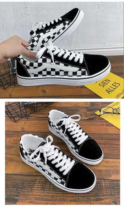 Zapatillas de lona a cuadros para hombre – Zapatos casuales ligeros con cordones