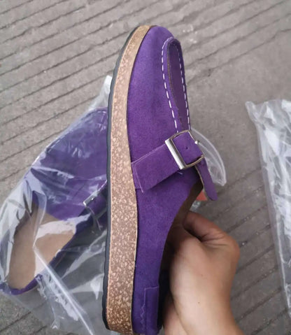 Zuecos con plantilla de corcho Gacimy™ para mujer – Mules de piel con hebilla ajustable y soporte para el arco del pie