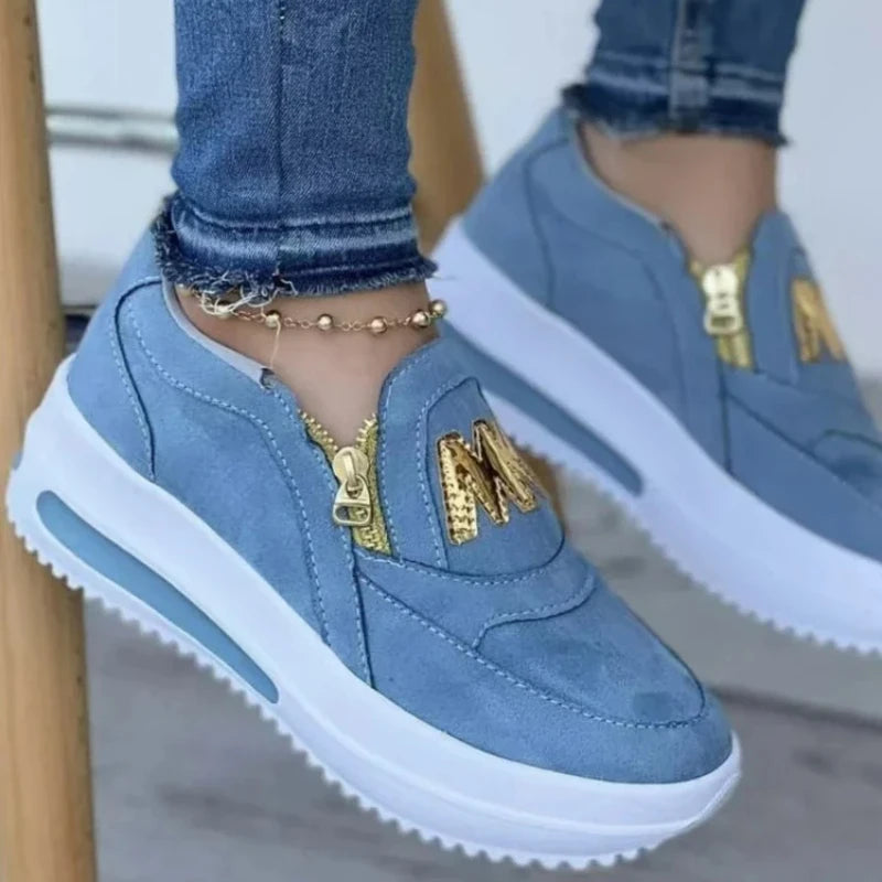Zapatillas deportivas con cremallera lateral para mujer – Mocasines de plataforma de PU ligeros