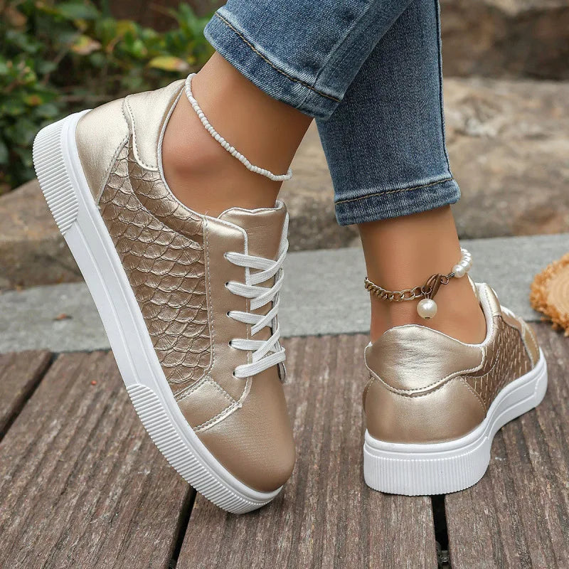 Baskets Loom & Soul Femme Or et Argent en PU – Confort Mode Grande Taille