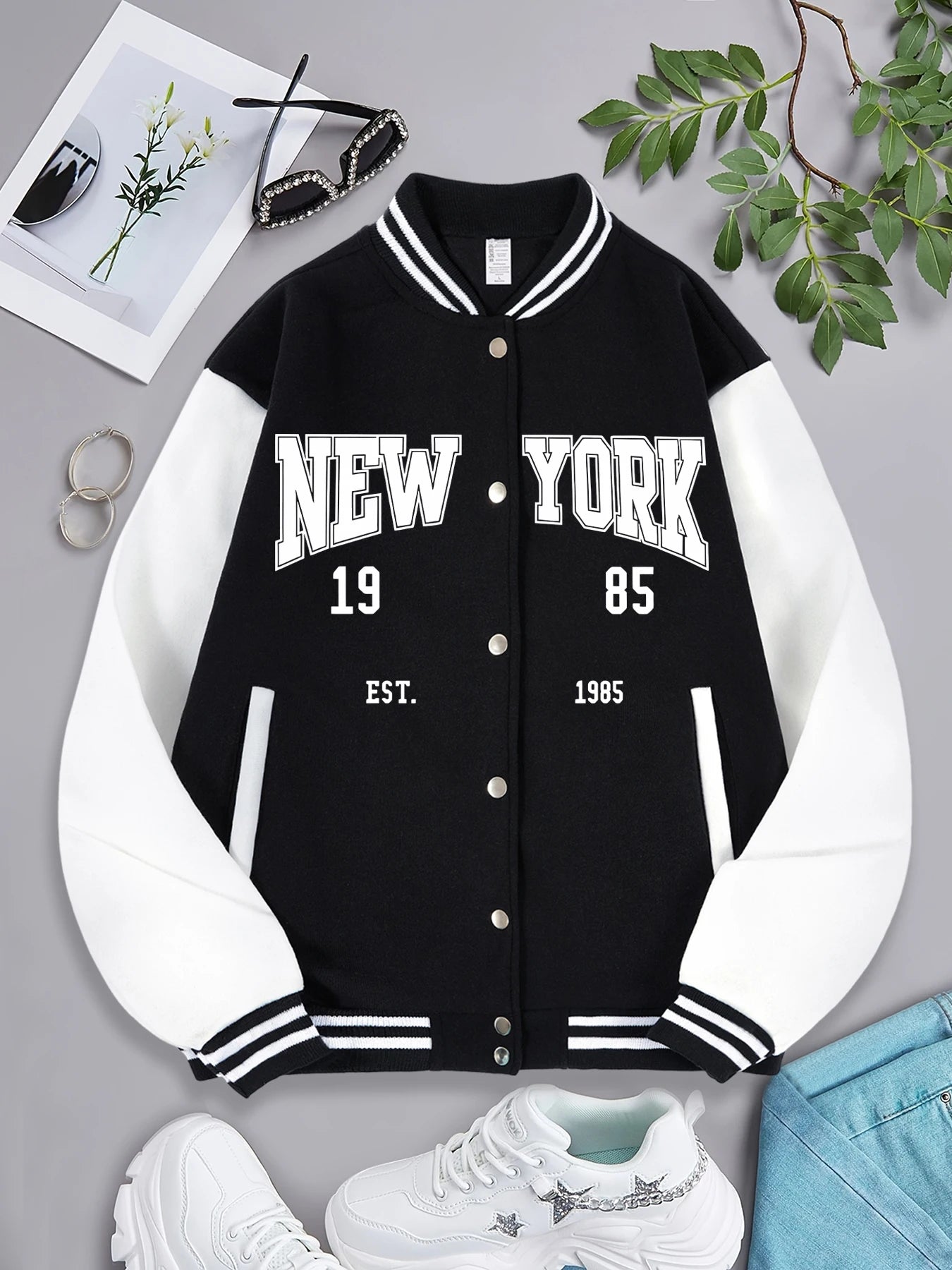 Chaqueta Béisbol Mujer Loom & Soul "New York 1985" – Abrigo de Streetwear Hip Hop