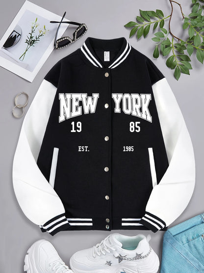 Chaqueta Béisbol Mujer Loom & Soul "New York 1985" – Abrigo de Streetwear Hip Hop
