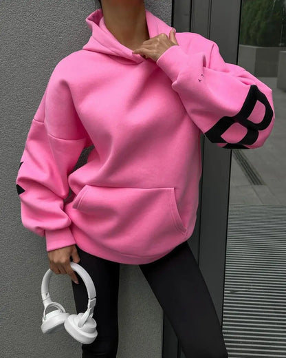 Sudadera con capucha informal estampada para mujer – Suéter de ajuste holgado para otoño e invierno