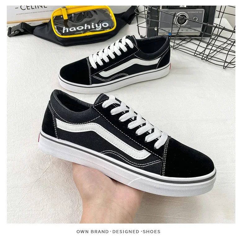 Zapatillas de lona a cuadros para hombre – Zapatos casuales ligeros con cordones
